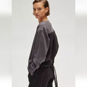 Thakoon Poplin Combo Lace Back Crew Neck Cotton Sweatshirt Black Size XS